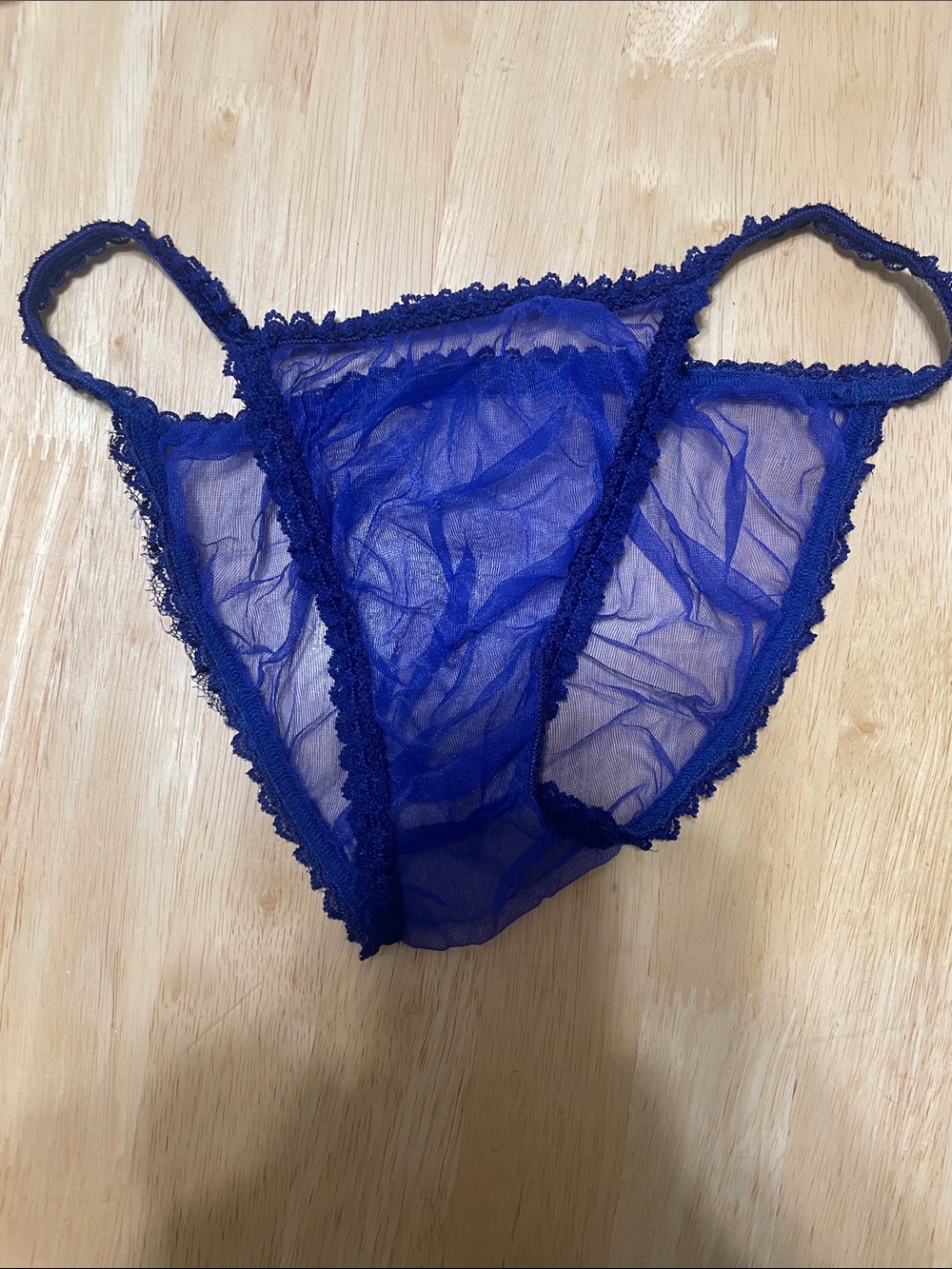 Sheer Lace Trim Women's Bikini Panty - Royal Blue